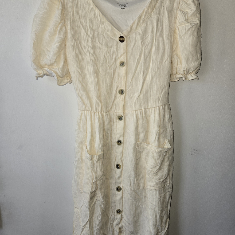 Charming Cream Button-Front Kids Dress
